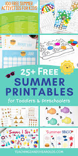 So many fun hands on educational activities for all year. 25 Free Preschool Summer Printables