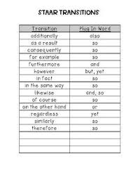 Staar Transitions List Staar Transition Words List Of Transitions