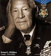 With much honor and respect! Ernest Childers (Muscogee Creek) receives the  Congressional Medal of Honor from Lieutenant General Jacob L. Devers  (left). 5th Army headquarters, April 8, 1944. Under heavy enemy fire,