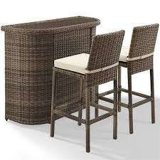 This bar set, made from acacia wood, provides not only a table top with a small shelf on the bottom but two matching bar stools as well, giving you all of the hosting space you need for your balcony. Crosley Bradenton 3 Piece Wicker Patio Bar Set In Brown And Sand Walmart Canada