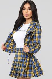Black And White Plaid Skirt And Jacket Set Making My Way Plaid Set Yellow Combo Fashion Fashion Outfits Outfits