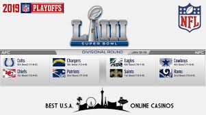 Our football betting experts review top nfl sportsbooks and where to bet on nfl games online. Bet On The 2019 Nfl Playoffs Divisional Weekend Best Usa Online Casinos