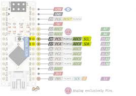 It comes with an even more powerful processor atmega4809 (20mhz) and a larger ram capacity of 6 kb (3 times). Arduino Nano Pinout I2c