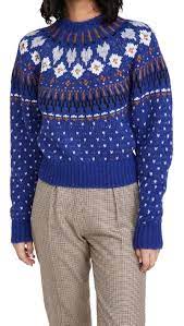 Rag Bone Fran Fair Isle Crewneck Sweater In Deep Blue Modesens