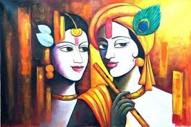 Thoughts Handpainted Art Painting 15in X 26in Modern Art Canvas Painting Krishna Painting Modern Canvas Art
