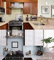 Make sure to paint the inside cabinet trim as well. How To Transform Your Kitchen Cabinets With Wallpaper Sarah Ashley Spiegel