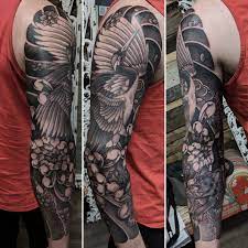 Neo Traditional Japanese Crane Wolf Sleeve By Me Logan Bramlett Wanderlust Tattoo Society Akron Ohio Japanese Tattoo Japanese Tattoo Designs Wolf Sleeve