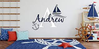 Custom Name Initial Boat And Anchor Nautical Theme Baby Boy Nursery Wall Decal For Baby Rom Decorations Mural The Nautical Decor Store