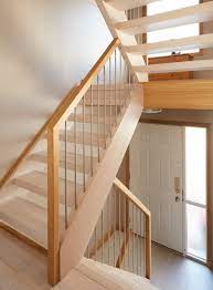 It's made of out one piece of wood (unlike our 6000 handrail which is 2 pieces of wood glued together to reach the necessary thickness). White Oak Stainless Steel Specialized Stair Rail