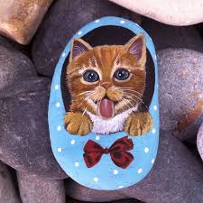 Yaramaz Kedi Mavi Ayakkabi Sarman Elyapimi Dogal Taslar Izmir Sanat Yaz Balkon Ev Dekorasyon Hediyelik Kitty Blue Shoe Handpainted Natural