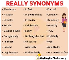 Really Synonym List Of 33 Useful Synonyms For Really In English My English Tutors Essay Writing Skills English Vocabulary Words Writing Words