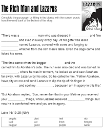 The Rich Man And Lazarus Cloze Puzzle Rich Man Kids Sunday School Lessons Sunday School Teaching