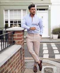 Ideal Smart Casual Outfit For Meeting Dates And Events Blue Polo Kake Pants Brown Leather Shoes Mens Casual Outfits Mens Outfits Mens Fashion Suits