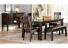 6 chairs plus one table; Haddigan Dark Brown Rectangle Dining Room Extension Table W 4 Upholstered Side Chairs Bench Majek Furniture