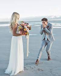 Adorable Bride And Groom Moment Beach Wedding Photos Wedding First Look Bride