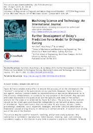 Pdf Further Development Of Oxleys Predictive Force Model