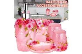 Between showering, putting on makeup, doing our hair and shaving, we spend a lot of time in our bathrooms. 5 Piece Decorative Resin Collection Bath Accessory Set Bathroom Accessories Set With Luxury Rose Ensemble Retro Golden Resin Bathroom Accessory Set Bathroom Supplies Toiletries Pink Flower Matt Blatt