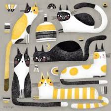 Black White Yellow Etsy In 2020 Cat Art Print Cat Art Yellow Art Print