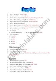 A lot of individuals admittedly had a hard t. English Worksheets Crazy Quiz