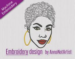 Disegno da ricamo: Silhouette di una donna con capelli corti e ricci