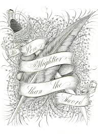 Mightier Purchase This Piece Here Http Www Jakeweidmann Com Gallery Calligraphy Art Sword Feather Calligraphy Art Calligraphy Letters Design Lettering