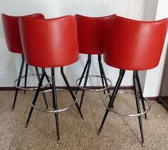 Set Of 4 Vintage Retro Lask Cherry Red Vinyl Chrome Swivel Bar Stools Chairs Free Shipping Red Bar Stools Retro Vintage Bar Stools