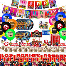 You will love our huge selection of birthday party decorations, themed tableware, solid color tableware and holiday decorations. 105 Pcs Roblox Birthday Party Supplies Robot Blocks Party Decorations Banners Cake Topper Plates Forks Gift Bags Cupcake Toppers Tablecover Napkins And Balloons Walmart Com Walmart Com