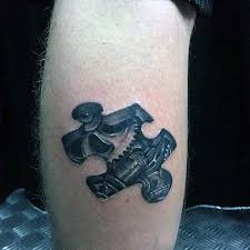 Don't forget to rate and comment if you like this autism puzzle piece tattoo black and white designs. 3d Style Typical Black And White Leg Tattoo Of Puzzle Piece With Mechanism Tattooimages Biz