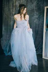 Wedding Dress Ocean Blue Grey Soft Off The Shoulder By Lilubridal Wedding Dresses Unique Grey Wedding Dress Blue Wedding Dresses