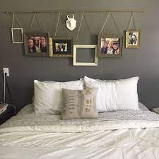 Above Bed Ideas Hanging Pictures From A Curtain Rod Easy And Inexpensive Bedroom Wall Decor Above Bed Master Bedroom Wall Decor Above Bed Decor