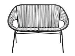 Banc de jardin en bois, et métal, à lattes de bois, avec ossature acier. Banc De Jardin En Fils De Resine Tresses Noir Alios