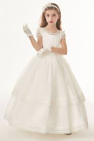Communion Dresses Organza Ball Gown Cap Sleeves Floor Length Two Tiered Communion Dress Communion Dresses First Communion Dresses White Flower Girl Dresses