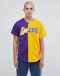 It makes a perfect gift for you or a friend. Mitchell Ness L A Lakers T Shirt Aus Netzstoff Mit Schlitz Und Knopfleiste Vorn In Blau Gelb Asos