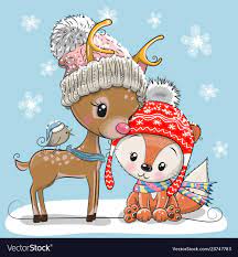 Winter Illustration Of Cute Deer Fox And Bird In Hats Download A Free Preview Or High Quality Ado Christmas Photo Props Christmas Paintings Christmas Pictures
