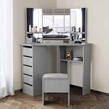 See more ideas about built in dressing table, built in vanity, closet vanity. Yfmxo Corner Dressing Table Set Corner Desk With 3 Angle Mirror And 5 Drawers Makeup Desk With Stool With Storage Anity Table For Bedroom Living Room Black Bedroom Furniture Home Kitchen