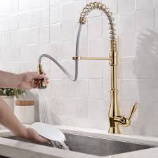 Delta magnatite® docking technology keeps the sprayer head locked in place. Polished Gold Single Handle Spring Kitchen Sink Faucet Pull Down Sprayer