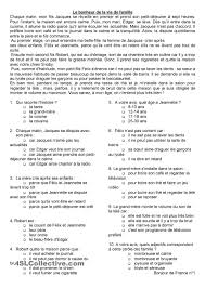 Le Bonheur De La Vie De Famille Comprehension De Lecture Exercices De Comprehension Mots Francais