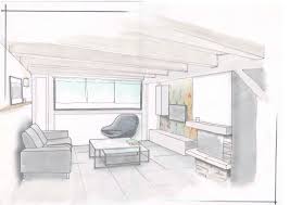 Perspective D Un Salon Blanc Et Bois Dessin A La Main D Architecture D Interieur Et Decoration Www Iris Desi Architecture Interieure Salon Blanc Architecture