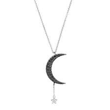 Capture The Moon And Stars When Wearing This Ethereal Meira T Necklace The Black Diamond Encrusted M Black Diamond Necklace Black Diamond Jewelry Moon Jewelry