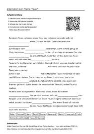 Arbeitsblatt Mit Luckentext Zum Thema Feuer Aufgabenstellung Arbeitsblatter Deutsch Lernen