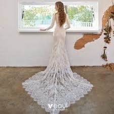 Im jahr 2021 ist brautkleid spitze beliebst auf der welt. Elegante Champagner Spitze Brautkleider Hochzeitskleider Blumen 2021 Meerjungfrau Stehkragen Lange Armel Hof Schleppe Hochzeit