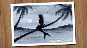 Drawing,pastel drawing,nature drawing,landscape scenery drawing,village scenery drawing,step by step drawing,step by step. Mermaid Sunset Scenery Drawing With Pencil Pencil Drawing For Beginners Easy Nature Drawings Pencil Drawings Mermaid Drawings