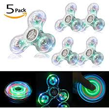 Akimoom 5 Pack Led Light Up Fidget Spinner Clear Fidget Toy Crystal Led Light Fidget Spinner Rainbow Toy Stress Relief Candle Stress Relief Lotion Rainbow Toy