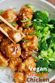 The Best Vegan Take On Panda Express Orange Chicken Crispy Battered Tofu Baked In The Oven Tofu Recipes Vegan Vegan Orange Chicken Recipe Vegan Dinner Recipes