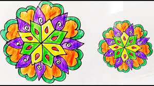 How To Draw Rangoli Designs On Paper Very Easy Step By Step Drawing Youtube Once you are sure of the shape, refine the outline and then start filling it with colors. how to draw rangoli designs on paper very easy step by step drawing