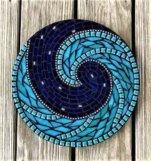 Stained Glass Mosaic Round Wall Hanging Wave Design Ocean Decor Beach Decor Blue And Teal Mixed Media Wall Hanging Nautical Mandala Stained Glass Mosaic Mosaic Glass Mosaic Waves