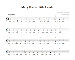 Mary had a little lamb, d major: Mary Had A Little Lamb C Instrument Sheet Music Lead Sheet With Chords And Lyrics