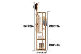This metal garment rack with wood shelf provides a convenient wooden shelves on top and bottom of the clothes rack f or storing shoes, accessories and more. Solid Wood Bamboo Bedroom Hanger Cloth Rack Storage Simple Bedroom Cabinet Clothes Bag Storage Home Simple Modern Style Matt Blatt