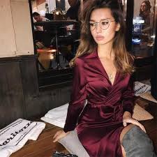 Satin Silk Long Sleeve Midi Dress Long Sleeve Silk Dress Long Sleeve Midi Dress Silk Dress Long