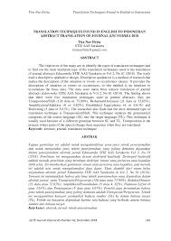 Pdf Translation Technique Of English Abstract Translation In Journal Edunomika In 2018